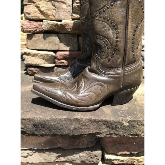 Corral Boots Brown Leather Concho Studs Western Cowboy Boots Women’s Caborca - Picture 4 of 13